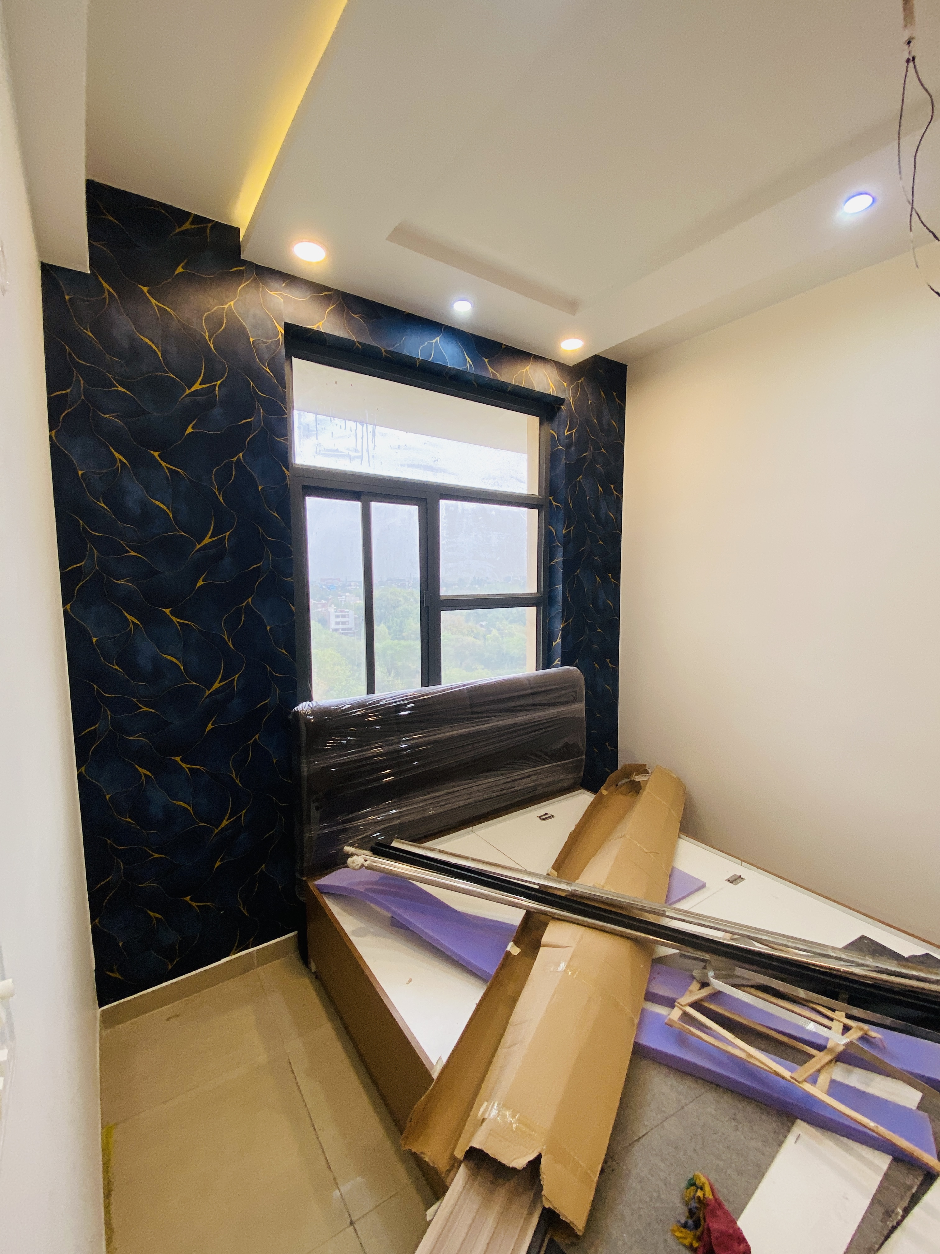 Bedroom wall paneling around window